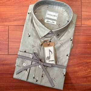 NWT long-sleeve button up shirt “twig & leaf” pattern Stitch Note